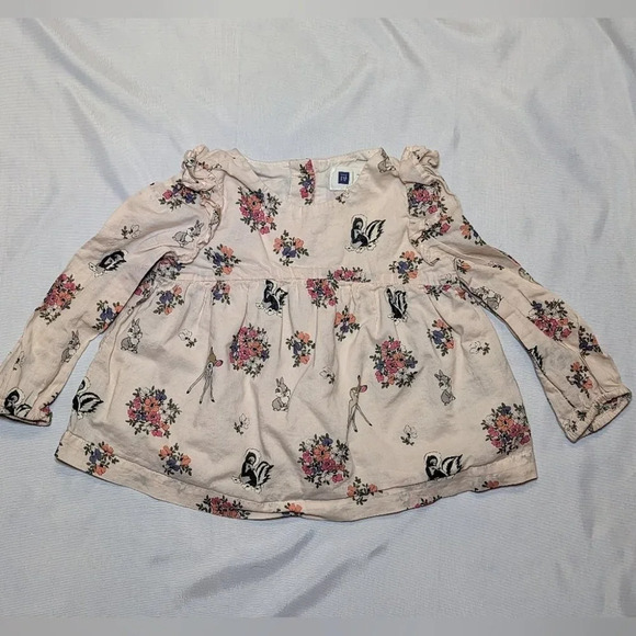 Disney Other - Baby GAP Bambi Disney Baby Girl 18-24 Month Pink Cotton Top - Lined  + Frill